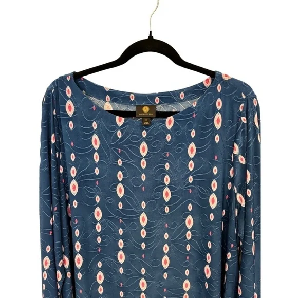 JM Collection Pink & Blue Stretch Floral Print Textured Tunic Top Plus Size 2X - Picture 3 of 4